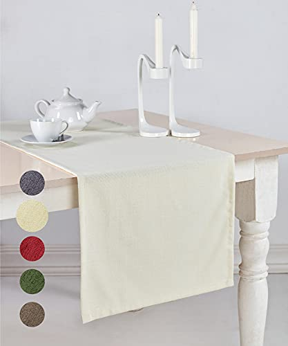 pamuq Tischläufer Leinen-Optik, cremeweiß, 48x160 cm, abwaschbar - Tischdecke Table Runner Läufer Tisch-Deko Tischband Tafeltuch Tischtuch Tischwäsche