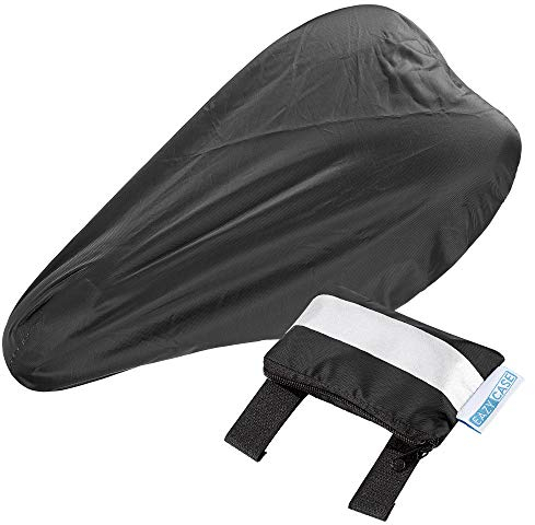 EAZY CASE wasserfester Sattelüberzug, Fahrradsattel Regenschutz Abdeckung mit Transportbeutel, Wasserabweisende Regenhülle mit Gummizug und Satteltasche für alle Fahrradsättel, Schwarz
