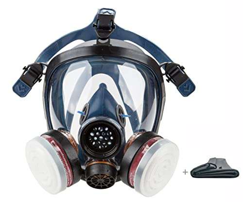 SYINE Organic Vapors Vollmaske Gasmaske Sprühfarbe Chemisches Formaldehyd Staubdicht Atemschutz Atemschutzmaske mit 1 Paar Filterpatronen und Tragetasche