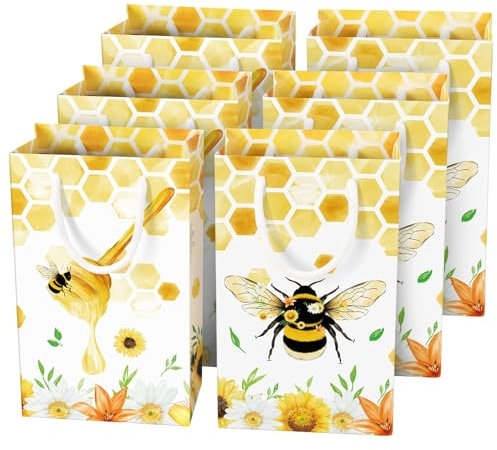 WERNNSAI Biene Geschenktüte - 16 Pack Geburtstag Partyzubehör für Kinder Mädchen Biene Partytüten Baby Shower Süßigkeiten Papier Mitbringsel Tasche mit Griff