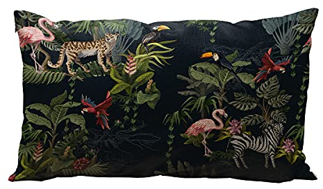 Wozukia Kissenbezug mit Dschungeltieren, Affe, Flamingo, Zebra, Blumen und Bäume, Dekoration, Baumwollleinen, dekorativer rechteckiger Kissenbezug für Sofa und Bett, Couch, 30,5 x 50,8 cm