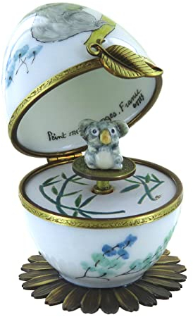 Spieluhr/Spieldose/Musikbox aus Porzellan in Eiform im Fabergé-Stil mit Koala und 18-Ton-Federspielwerk Guten Abend, gut’ Nacht - Wiegenlied von Johannes Brahms