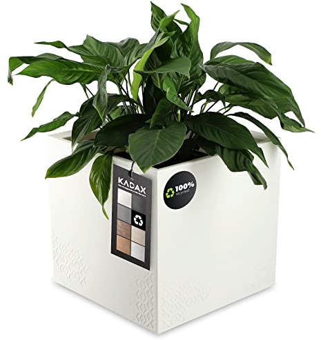 KADAX Jardinière Carrée de 40 cm, Grand Pot de Fleurs Écologique pour Intérieur et Extérieur, Bac à Fleurs vec roulettes et Système de Drainage (Blanc, Effet Béton)