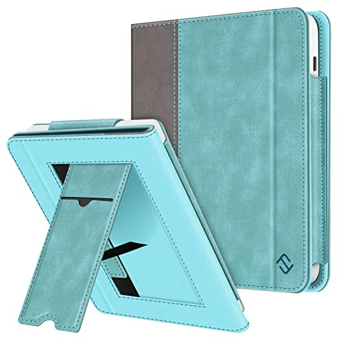 FINTIE Étui Compatible avec 7 Kobo Libra Colour 2024 / Kobo Libra 2 2021 (Modèle: N428 / N418), Coque Liseuse avec Béquille et Fente pour Carte et Dragonne Turquoise
