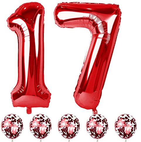 40 Inch Red Number 1 Helium Balloons with Confetti, 17 Digit Balloons - 71st Anniversary Party Decorations