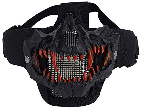 Yzpacc Airsoft Half Face Skull Masks Tactical Face with Ear Protection Mesh Mask for Halloween Cosplay Paintball CS Hunting Cosply