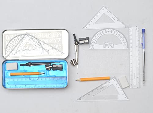 Math Geometry School Stationery Set Kit In Tin Pencil Case Box Stationary Maths