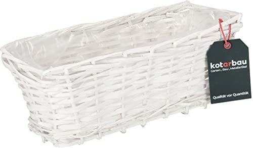 KOTARBAU® Fioriera rettangolare in vimini, 300 x 160 x 120 mm, colore: bianco