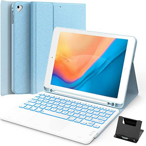 GreenLaw iPad 9.7 inch Case with Keyboard, iPad 6th Gen (2018), iPad 5th Gen (2017), iPad Air 2 (2014), 7 Color Backlit, Support 2 BT Devices, Touchpad Keyboard for iPad Air 1, Pro 9.7, Blue