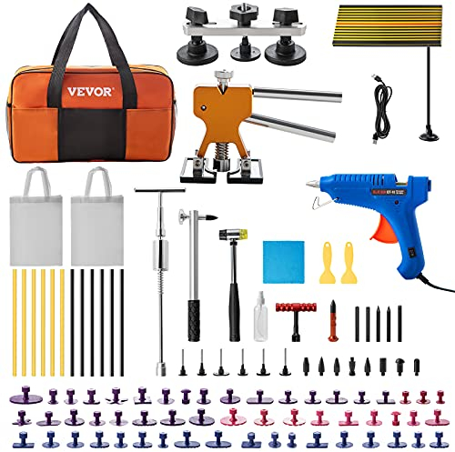 VEVOR Kit Débosselage Carrosserie 89PCS Outil de Débosselage sans Peinture Extracteur Doré et Pont Kit de Réparation de Bosses Marteau Coulissant Pistolet à Colle Chaud Surfaces Métalliques Voiture