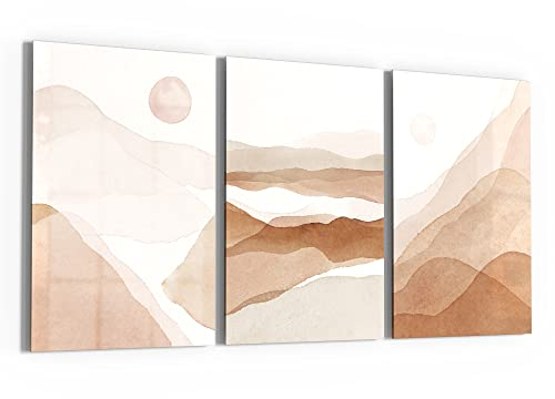 DEQORI Glasbilder Echtglas | Motiv Dreiteiliges Aquarell | horizontal 3-teilig 120x60 cm | große XXL Deko | Wandbilder für Wohnzimmer, Schlafzimmer, Flur & Küche | moderne Wanddeko