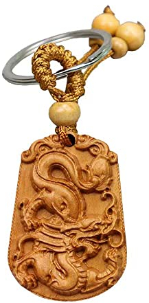 Luxuriöser Schlüsselanhänger aus Holz mit Glücksbringer, Auto-Anhänger, Ornamente/Tasche oder Auto-Schlüsselanhänger/Symbolisierung für Reichtum, Langlebigkeit Drache, groß