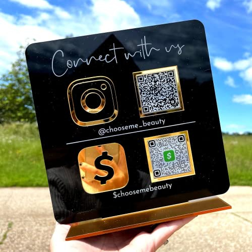 Pahdecor Letrero de código QR personalizado para múltiples negocios, escaneo para pagar, aplicación de Instagram, letreros de redes sociales, acrílico, tienda de belleza, peluquería, esteticista, mini