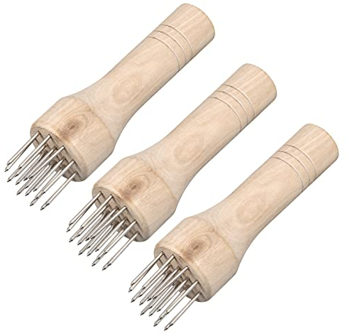sourcing map Stainless Steel Meat Tenderizer, Meat Mallet Needle Nails Kitchen Tools with Wooden Handle for Tenderizing Meats Steak Fish Chicken, White 3 Pack