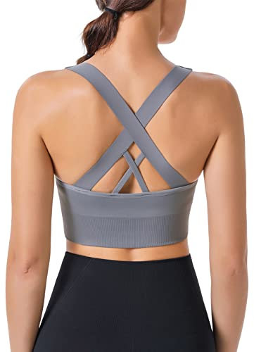 HANERDUN Damen Mittle Halt Sport BH Crossback Push up Yoga Bra Nahtlose Ohne Buegel mit Abnehmbaren Gepolstert für Fitness Lauf Joggen