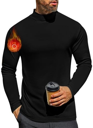 Ekouaer Herren Langarmshirt Thermo Langarm Unterhemd Warm Basic Rollkragenpullover Männer Thermoshirts Winter Oberteil Schwarz XXL
