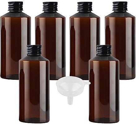 LusDoly 6 pièces Rechargeable Marrone 200ml Plastica Portable Vide Flacon flacons avec Noir Aluminium Bouchon Scellé à Vis en Aluminium Bouteille, l'eau l'alcool Cosmétique Voyage