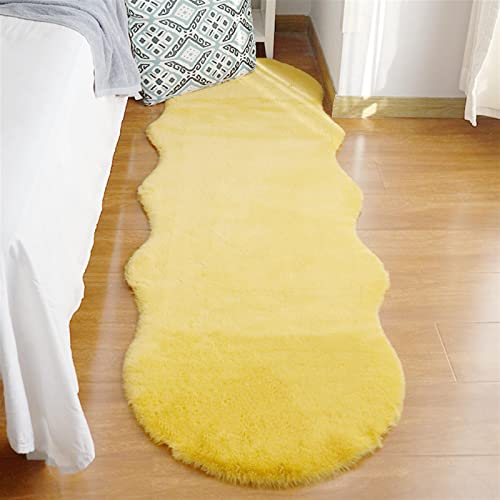 GueTTO Hochflor Teppich Wohnzimmer Fellteppich Kunstfell Shaggy Flauschig Einfarbig, Wohnzimmer Schlafzimmer Kinderzimmer Flur Läufer waschbar rutschfest,Gelb,60x200cm