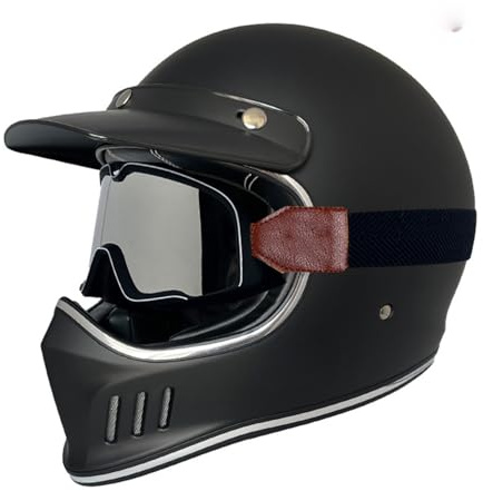 Casco Moto Integrale Retrò, Caschi Integrali per Moto da Strada con Visiera Parasole, Casco Vintage Cafe Racer ATV UTV Approvato DOT/ECE per Uomini Adulti Donne G,L