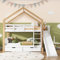 Merax Kinderbett Hochbett 90 x 200 cm mit Schublade, Etagenbett mit Leiter udn Rutsche, Hausbett mit Rausfallschutz und Zwei Lattenrost, Stockbett für 2 Kinder, Bettrahmen aus Massivholz, Weiß+Natur