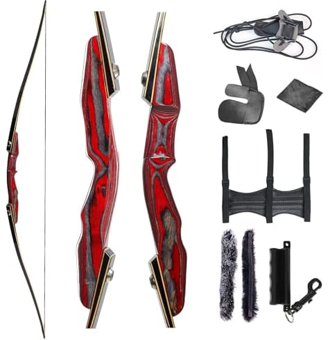 TOPARCHERY Recurvebogen 62 Bogenschießen Takedown Hunting Recurve Bogen für Erwachsene 25-50lbs Holzbogen Longbogen jagdbogen mit Stringer Rechte Hand (35LB)