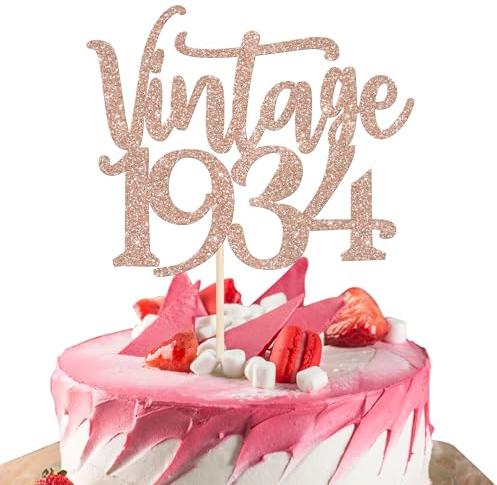 1 Stück Vintage 1934 Tortendeko Neunzig Awesome Since 1934 Kuchen Deko Happy 90 Fabulous 1934 Cake Topper für 90th Geburtstag Hochzeit Jahrestag Party Torten Dekorationen Rosegold