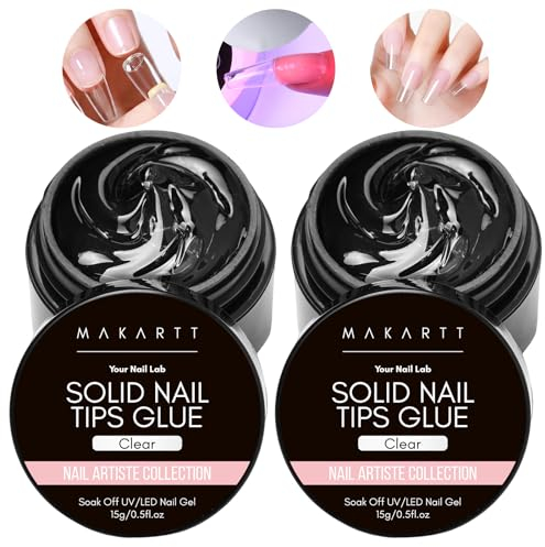 Makartt Fester Gel Nagelkleber Klar - 2 Stück 15ml Nail Glue Gel für Kunstnägel Extra Stark Nageltips Solid Nagel Kleber UV Antihaft-Hände, Clear