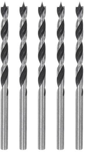 sourcing map 5pcs Brad Point Drill Bits 4mm (5/32'') Dia Straight Round Shank Metric Brad Point Spiral Twist Drill Bits for Softwood Hardwood Plywood Plastic Rubber, Silver Tone
