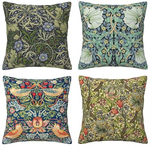 Ansouyi William Morris Dekokissenbezüge, 45,7 x 45,7 cm, 4 Stück, Vintage-Kissenbezüge mit botanischem Blumengarten, quadratisch, für Sofa, Couch