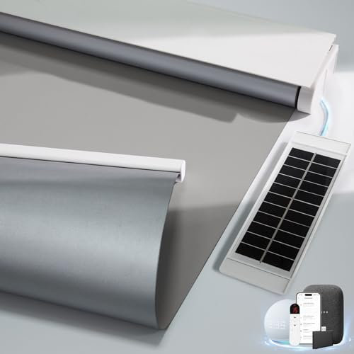 Motorized Blinds with Remote, Smart Blinds with Solar Panel, Thermal Blackout Electric Blinds, Automatic Blinds for Windows Compatible with Alexa, Grey-23x72