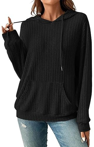 HOOUDO Tagesangebote Heute Sale Gestricktes Sweatshirt mit Kapuze und Tasche. Gestricktes Sweatshirt mit Kapuze und Tasche T Shirt Mit Foto Damen Hohle Shirt Kurze Puffärme Sale Angebote Bestellung