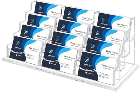 SWAWIS 12 Fächer Visitenkartenhalter Transparent, Acryl-Visitenkartenständer für Business Schreibtisch, Visitenkarten Aufsteller für Damen und Herren, Passend für 600 Visitenkarten