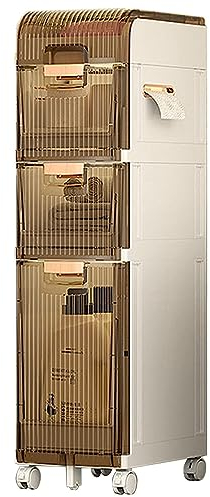 SFNIOKFG Hochschrank fürs Badezimmer, freistehender, schmaler Lagerschrank mit Schubladen und Rollen, hoher, schmaler Badezimmer-Unterschrank aus PP für Wohnzimmer, Küche, Flur (Weiß + Blau