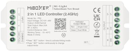 LIGHTEU®, Milight Miboxer 2,4 GHz 2 in 1 LED Controller DC12 V–48 V Hohe Leistung, max. 20 A, PWM hohe/niedrige Frequenz, unterstützt Push-Dimmen, PR2