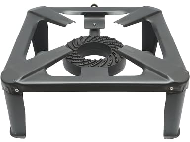 Fornellone a Gas Portatile in Ghisa, 4 Piedi, 400 x 400 x 106 mm, Bruciatore 107 mm Fornello Ghisa per Campeggio e Esterni