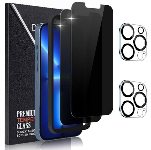 Didisky 2 Pack Privacy Tempered Glass Screen Protector for iPhone 13 Pro Max 6.7'', and 2 Pack Camera Protector Screen Protector,Installation Tool,9H, Easy to Install, Anti-Spy