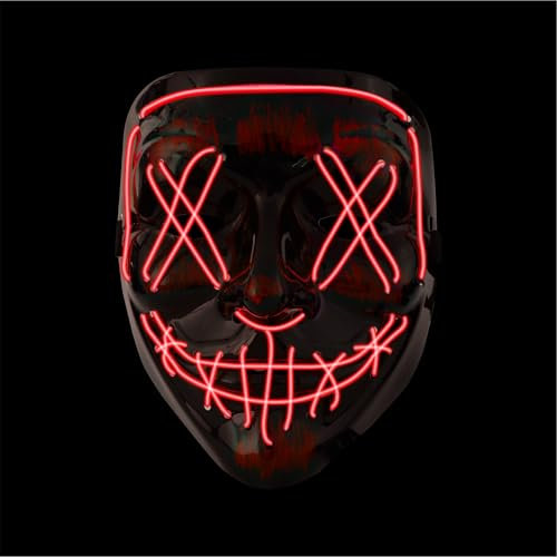 Costumed Halloween Maske Purge LED - Kostümmaske steuerbar für Halloween, Fasching & Karneval als Kostüm & Verleidung für Herren & Damen (Farbauswahl) (rot)