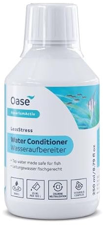 Oase LessStress Wasseraufbereiter 250 ml - für fischfreundliches Aquariumwasser, zur Stressreduktion bei Zierfischen, spendet Jod