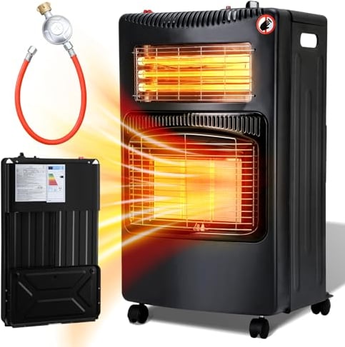 Jiubiaz Gasheizer 4200W, Elektroheizung 1260W, Gas Heizstrahler inkl. Gasdruckregler, Gasschlauch, Gasheizofen, Infrarot Keramikbrenner, Butan- oder Propangasflaschen bis 15kg