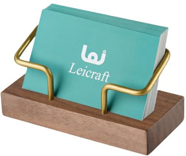 Leicraft Porte-cartes de visite en bois de noyer et laiton pour bureau, porte-cartes de visite moderne, organiseur de cartes d'index
