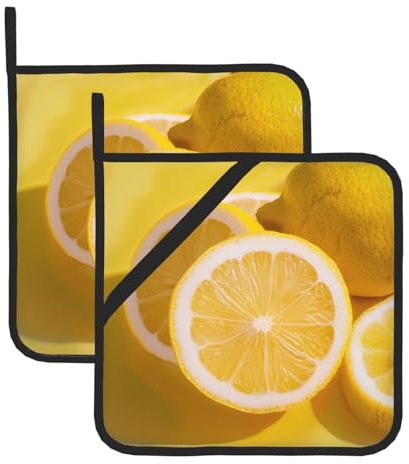 Lot de 2 maniques carrées résistantes à la chaleur pour four à micro-ondes et four à micro-ondes Jaune citron