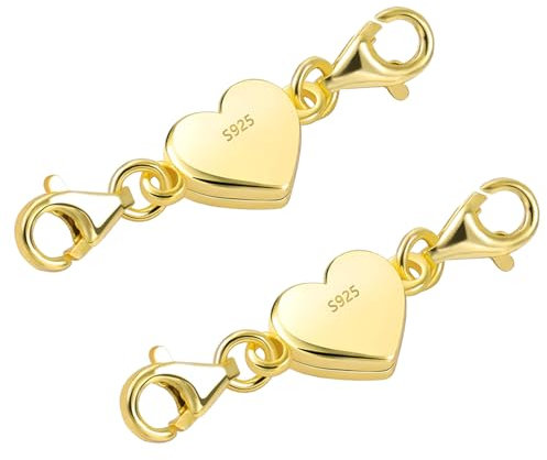 Tongyixin 2 Stück Gold Herz Magnetverschluss Kette 925 Silber Kette Damen Magnetverschluss Armband Schmuck Armband Verschluss Halskette Herren DIY Jewellery Accessories (2 Stück Gold)