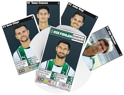 Borussia Mönchengladbach Quartett Spiel 24/25 | Offizieller Fanartikel Fohlenshop | Kartenspiel für 2-6 Spieler | Gladbach Geschenkartikel
