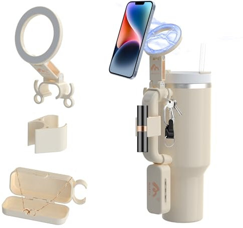 Magnetic Phone Holder For Stanley Cup,Multi-Functional Accessories for Stanley Cup.Include Key Chain Hooks,Chapstic Holder,Ring Jewelry Storage Box Suitable for Stanley Cup 40oz 30oz Quencher H2.0