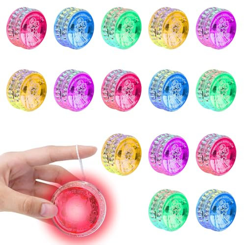 PLLYPE LED Licht Jo-Jo, 15 Stücke Kunststoff Responsive Yoyo, Leuchten Yoyos für Kinde, Anfänger JoJo Spielzeug, Responsive JoJo mit Kugellager für Geburtstagsgeschenke, Partys, Feiern, Preise