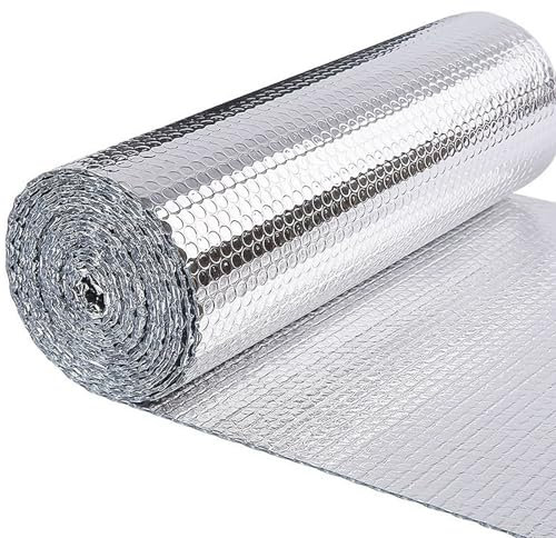 YJMYGS Aislante Térmico 10 x 0.6 m Aluminio y Burbujas, Lámina Aislante Doble Cara para Frío y Calor, Rollo Aislante Termico para Paredes, Techo, Buhardillas, Garaje, Suelo, Furgonetas(0.6x10m)