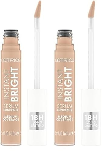 Catrice Instant Bright Serum Concealer, Nr. 002N, Nude, feuchtigkeitsspendend, langanhaltend, strahlend, für trockene Haut, vegan, ölfrei, ohne Konservierungsstoffe, ohne Parabene, 2er Pack (5ml)