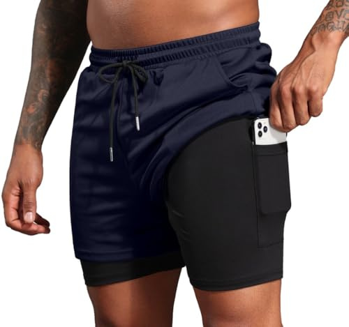 PrinStory Herren Sport Shorts Sommer Gym Athletic Shorts Fitness Trainingsshorts Herren Laufshorts Mit Eingebaut Taschen