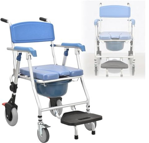 JIMINHUIXIN Toilettenstuhl für Senioren Fahrbar, Toilettenstuhl mit Rollen Und Bremsen FüR Senioren, Multifunktionaler Duschstuhl Klappbar, Toilettenstühle Mit Armlehne Rückenlehne