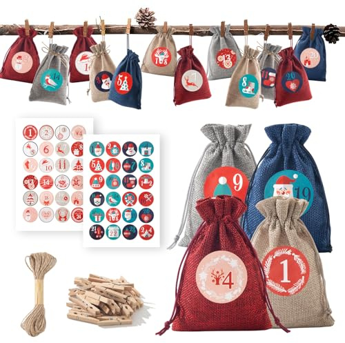Adventskalender zum Befüllen Kinder, 24 Weihnachtskalender zum Befüllen, 14 x 10 cm Adventskalender Selber befüllen, Groß adventskalender Säckchen (Color)